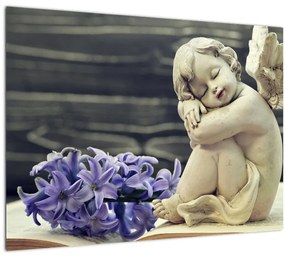 Sklenený obraz anjelika s kvetinou (70x50 cm)