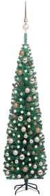 Úzky vianočný stromček s LED a sadou gulí zelený 240 cm 3077854
