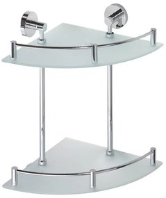 Sapho Sapho, X-ROUND E polička sklo roh dvojitá s hrazdou 280x355x380mm, chróm, XR604