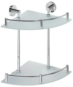 Sapho Sapho, X-ROUND E polička sklo roh dvojitá s hrazdou 280x355x380mm, chróm, XR604