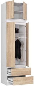Šatníková skriňa s nástavcom STAR 60 cm biela/dub sonoma