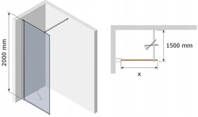 Mexen Kioto sprchová zástena WALK-IN 8mm, 140x200 cm, sklo efekt námrazy, 800-140-000-00-30