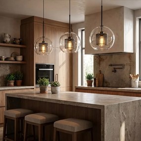 Toolight - Sklenená závesná lampa loft APP558-1CP 25cm 1xE27 60W, čierna, OSW-08751