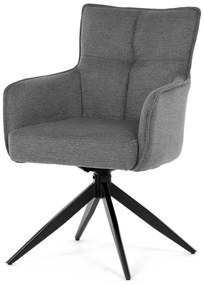 Židle jídelní, taštičkové pružiny v sedáku, 180° otočný mechanismus, šedá voděodolná látka, černý kov