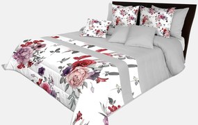 Romantický prehoz na posteľ v sivej farbe s nádhernými ružovo-fialovými kvetinami