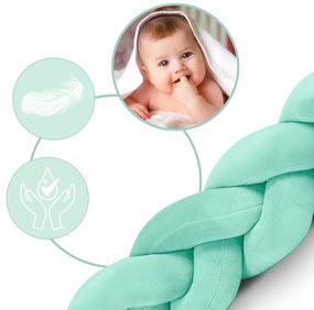 Ochranný mantinel, vrkoč do postieľky - 3 m mentolová-sivá-biela