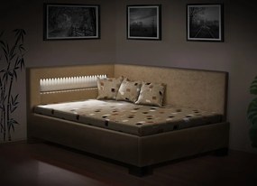Nabytekmorava Čalúnená posteľ s úložným priestorom Mia Robin 160 cm s LED osvetlením matrac: matrace Orthopedy Maxi 19 cm, farebné čalúnenie: červená, úložný priestor: bez úložného priestoru