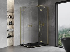 Mexen Mist-H Duo, 2-krídlový výklopný sprchový kút 80 x 110 cm, číre sklo, zlatý lesklý profil, 8A5-080L-110P-50-00