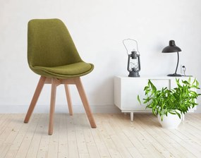 Stolička Borne V2 - látka, drevené nohy natura - Zelená