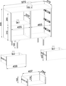 Skrinka so zásuvkami Raven, čierna