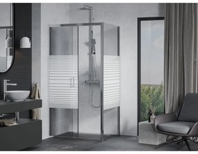 Mexen Apia, sprchový kút s posuvnými dverami 135 (dvere) x 90 (stena) cm, 6mm číre sklo s pásikmi, chrómový profil, 840-135-090-01-20
