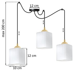Závesné svietidlo Riffle Square Spider, 3x biele sklenené tienidlo, b/g