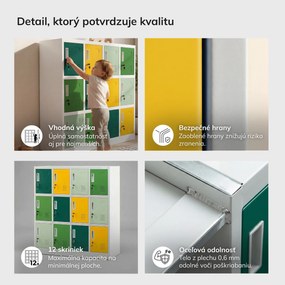 Kovová skrinka do školy a škôlky sivo-zeleno-žltá, 1090x1200x450 mm: OLA