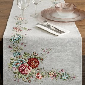 Sivý  gobelínový obrus s kvalitným tkaným vzorom kvetín Šírka: 45 cm | Dĺžka: 140 cm