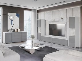 Obývačkový nábytok Bamisio II, Farby: biela / šedý lesk, Osvetlenie: bez osvetlenia