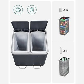 Odpadkový kôš oceľový 2 x 15 l, dymovo sivý