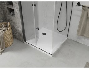 Mexen Lima, sprchový kút 90 (dvere) x 90 (stena) cm, 6mm číre sklo, čierny profil + SLIM sprchová vanička 5cm s čiernym sifónom, 856-090-090-70-00-4010B