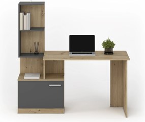 Písací stôl MISO s policami sivý/dub artisan