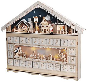 Solight LED adventný kalendár Horská chata, 10x LED, 50 x 40 cm, 2x AA