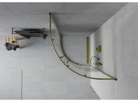 Mexen Rio, štvrťkruhový sprchovací kút s posuvnými dverami 80(dvere) x 80(dvere) x 190 cm, 6mm číre sklo s pásikmi, zlatý lesklý profil, 863-080-080-50-20