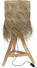 Stolová lampa z teakového dreva a tienidlom z trávy Rafi grass - Ø 48*66 cm/ E27/ 70W