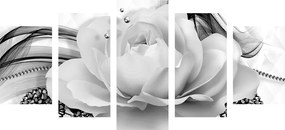 5-dielny obraz luxusná ruža v čiernobielom prevedení - 100x50