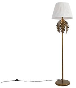 Stojaca lampa zlatá 145 cm s riaseným tienidlom bielym 45 cm - Botanica