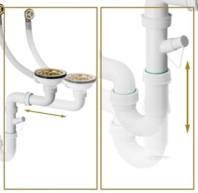 Sink Quality Sapphire, granitový kuchynský drez 565x460x210 mm + zlatý sifón, 1-komorový, biela, SKQ-SAP.W.1KKO.XG