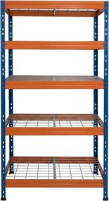 Kovové regály RIVET PRO 252x90x45 oceľová mriežka 5 úrovní modro-oranžová