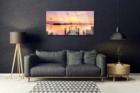 Skleneny obraz Mólo západ slnka jazero 100x50 cm