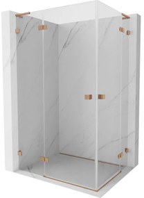 Mexen Lunar, L Duo výklopný sprchový kút 110 x 95 cm, 8mm číre sklo, profil medená matná, 834L-110L-095P-65-00