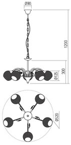 Redo 02-973 - Luster na reťazi ASPERA 5xE14/28W/230V čierna