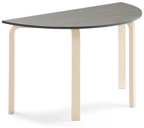 Stôl ELTON, polkruh, 1200x600x710 mm, linoleum - tmavošedá, breza