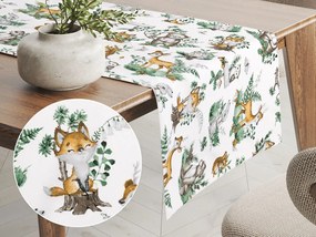 Biante Detský bavlnený behúň na stôl Sandra SA-459 Lesné zvieratká na bielom 45x140 cm