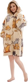 Baránková mikinová deka s rukávmi a kapucňou COLORED CATS krémová