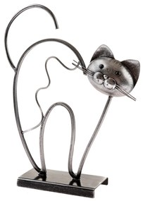 Kovová mačka stojaca, na podstavci, 31,5 cm