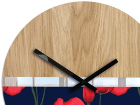 Drevené nástenné hodiny Máky 33 cm dub prírodný/červený