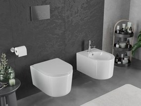 Mexen Sofia, závesná WC misa 490x360x355 mm, Rimless Tornádo + WC sedadlo z duroplastu, biela lesklá, 30540300T