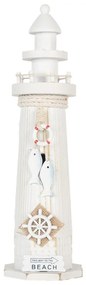 Biela drevená dekorácia maják Lighthouse Nautic - Ø 10*32 cm