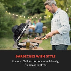Klarstein Queensize, kamado gril, teplomer, odnímateľné bočné diely, čierny