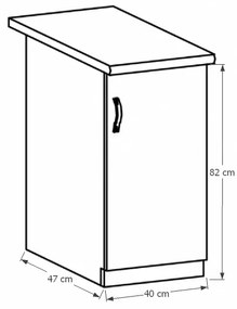 Dolná kuchynská skrinka Sicilia D40 P - biela / sosna Andersen