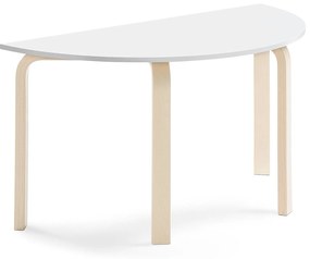 Stôl ELTON, polkruh, 1200x600x640 mm, laminát - biela, breza