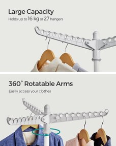 Sušiak na bielizeň s 3 otočnými ramenami na vešiaky, výška 150 cm, sivo-biely