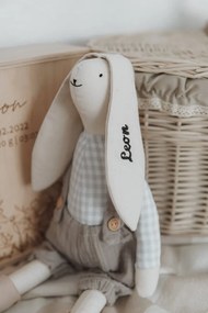 Plyšový králik v šedom s menom dieťaťa