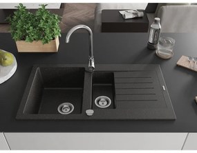 Mexen Matias - drez granitový 90,0x50,5cm, 1,5-komorový, čierna-zlatá, 6502901505-75