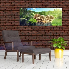 Obraz jazera v Seychelskej džungli (120x50 cm)