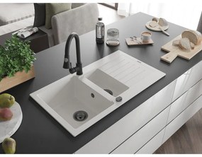 Mexen Matias, 1,5-komorový granitový drez 900x505x200 mm a drezová batéria Elia, biela, 6502-20-670101-70