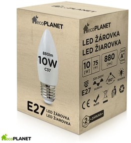 BERGE LED žiarovka - ecoPLANET - E27 - 10W - sviečka - 880Lm - teplá biela