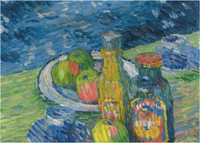 Sklenený obraz - Alexej von Jawlensky, Still Life with Bottles and Fruit, reprodukcia (70x50 cm)