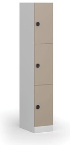 Šatníková skrinka s úložnými boxmi, 3 boxy, 1850 x 300 x 500 mm, demont, kódový zámok, béžové dvere